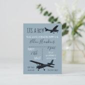Vliegtuiguitnodiging voor Baby shower Briefkaart (Staand voorkant)