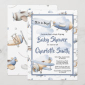 Vliegtuiguitnodiging voor Baby shower Kaart (Voorkant / Achterkant)