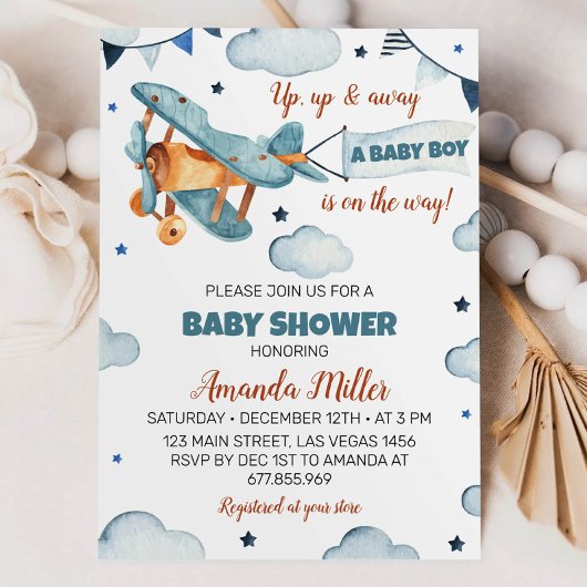 Vliegtuiguitnodiging voor Baby shower Kaart