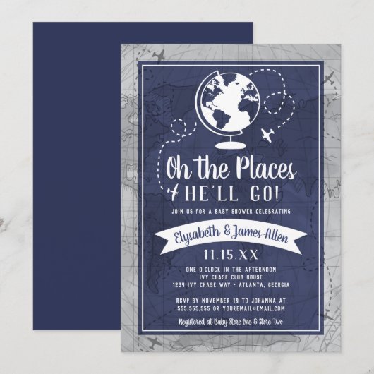 Vliegtuiguitnodiging voor Baby shower Kaart (Voorkant / Achterkant)