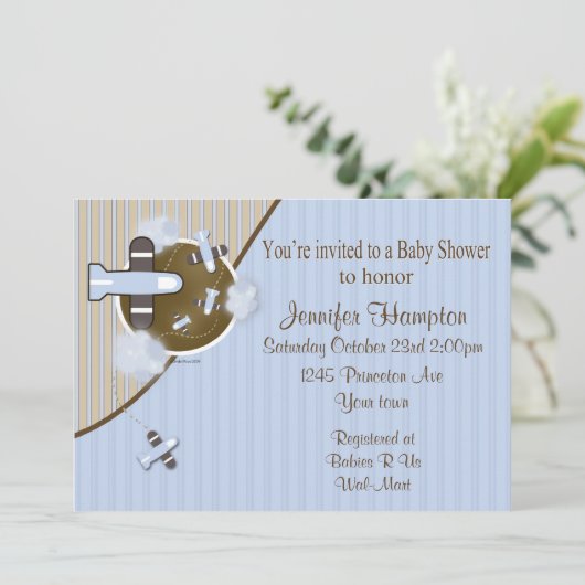Vliegtuiguitnodiging voor Baby shower Kaart (Staand voorkant)