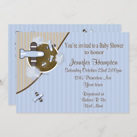 Vliegtuiguitnodiging voor Baby shower Kaart (Voorkant / Achterkant)