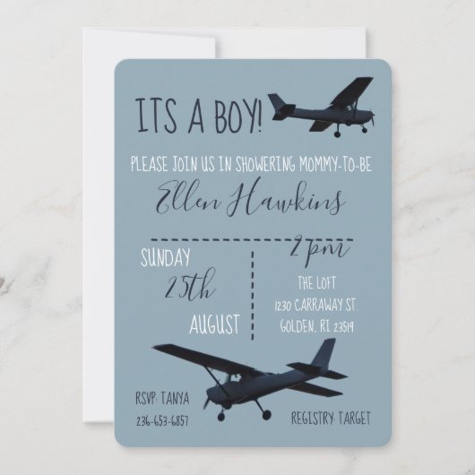Vliegtuiguitnodiging voor Baby shower Kaart (Voorkant)
