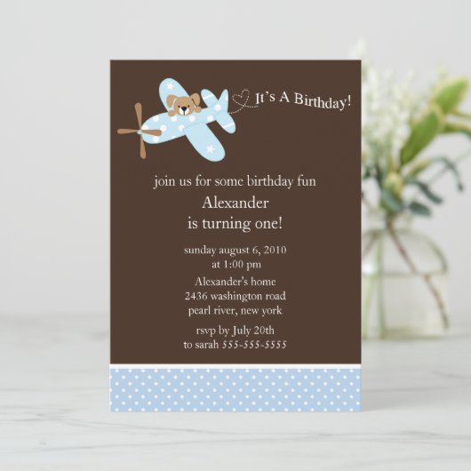 Vliegtuiguitnodiging voor Blue Airplane Boy Kaart (Staand voorkant)