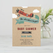 Vliegtuiguitnodiging voor het baby showers van de  kaart (Staand voorkant)