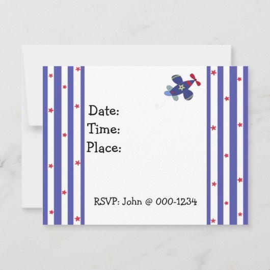 Vliegtuiguitnodiging voor sterren en Stripes Kaart (Achterkant)