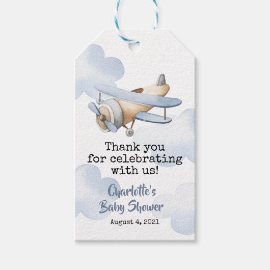 VliegtuigVAARDIGHEIDSMET Baby shower Cadeaulabel (Voorkant)