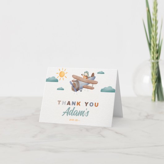 Vliegtuigverjaardag Waterverf Gevouwen Hartelijk d Bedankkaart (Voorkant)