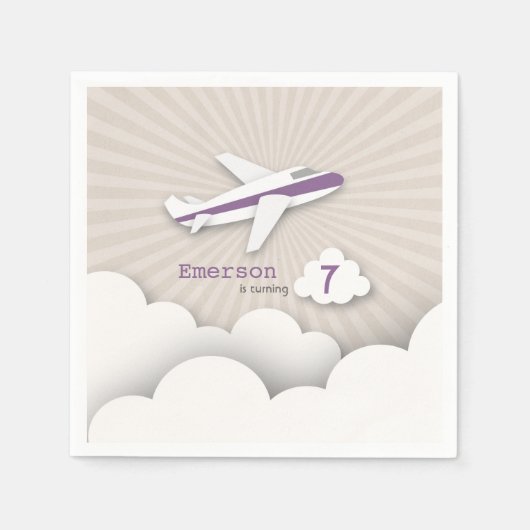 Vliegtuigverjaardagsfeestje - Paarse Servetten (Voorkant)