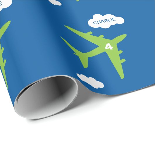 Vliegtuigverjaardagsfeestje — verpakkingspapier cadeaupapier (Rol Hoek)