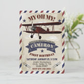 Vliegtuigverjaardagsuitnodiging  thema kaart (Staand voorkant)