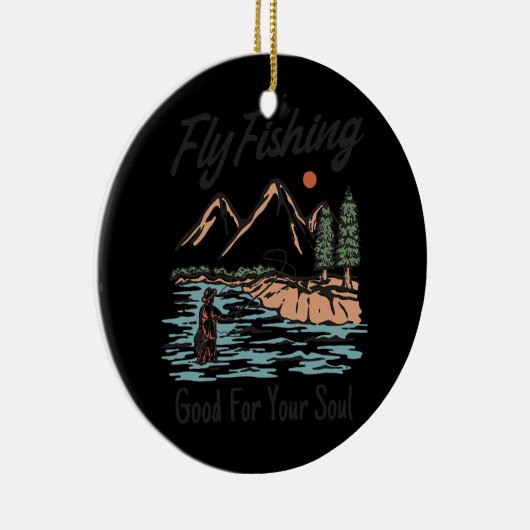 Vliegtuigvisserij en vliegen keramisch ornament (Rechts)