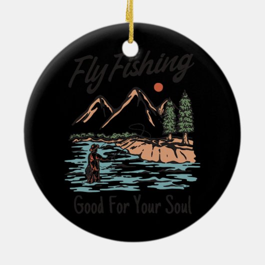 Vliegtuigvisserij en vliegen keramisch ornament (Achterkant)