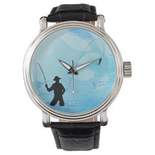 Vliegtuigvisserij Zwarte  lederen wacht Horloge