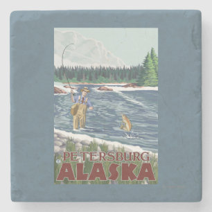 Vliegtuigvissers - Petersburg, Alaska Stenen Onderzetter