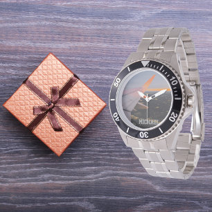 Vliegtuigvleugel foto van zonsopgang, gepersonalis horloge