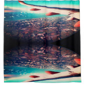 Vliegtuigvleugelvliegtuigen en velden eronder douchegordijn (Voorkant)