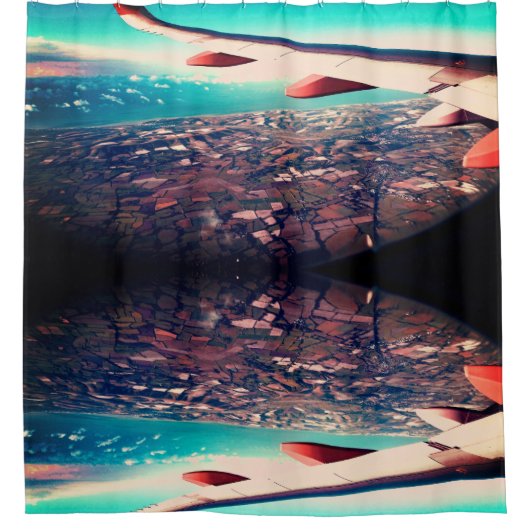 Vliegtuigvleugelvliegtuigen en velden eronder douchegordijn (Voorkant)