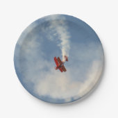 Vliegtuigvliegtuig tegen de presentatiestunt papieren bordje (Voorkant)