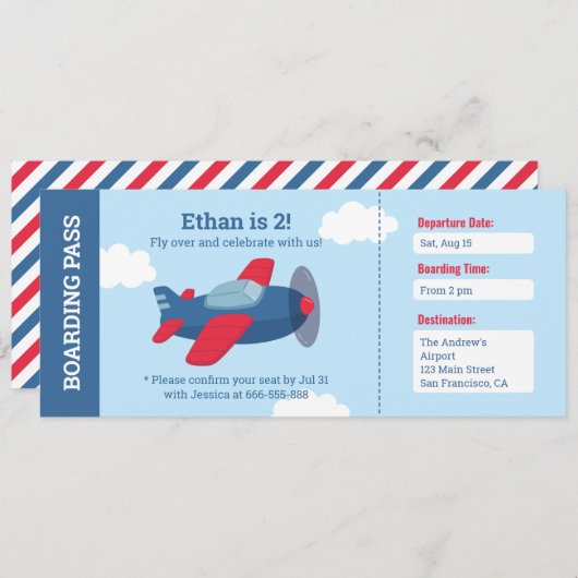 Vliegtuigvliegtuig Ticket Boys Birthday Party Kaart (Voorkant / Achterkant)