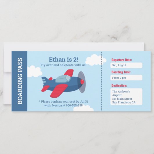 Vliegtuigvliegtuig Ticket Boys Birthday Party Kaart (Voorkant)