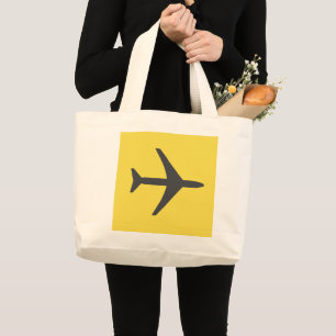 Vliegtuigvlucht met minimalistisch vliegtuig grote tote bag