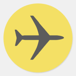 Vliegtuigvlucht met minimalistisch vliegtuig ronde sticker