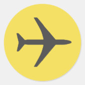 Vliegtuigvlucht met minimalistisch vliegtuig ronde sticker (Voorkant)