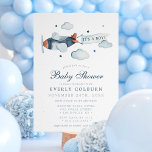 vliegtuigWaterverf Het is een Baby shower van een Kaart<br><div class="desc">Waterverf van het vliegtuig Het is een  van het Jongen Baby shower. Dit ontwerp is voorzien van een schattig  vliegtuig en is voorzien van een blauw gestreepte achtergrond voor de marine. Pas dit douaneontwerp met uw eigen tekst en details aan.</div>