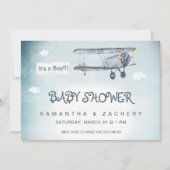 *~*  Vliegtuigwolken Banner Baby Boy Shower Kaart (Voorkant)