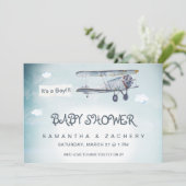 *~*  Vliegtuigwolken Banner Baby Boy Shower Kaart (Staand voorkant)