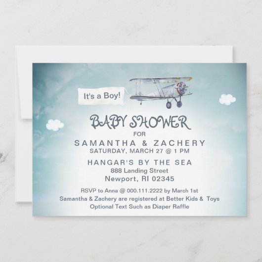 *~*  Vliegtuigwolken Banner Baby Boy Shower Kaart (Achterkant)