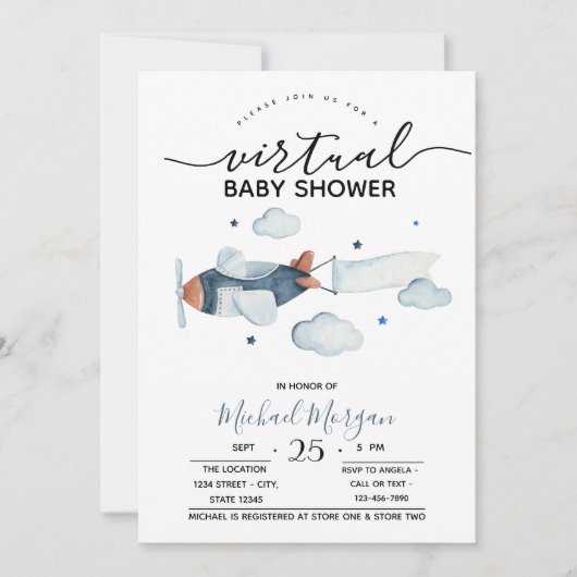 Vliegtuigwolken Zigzag Virtual Baby shower Kaart (Voorkant)