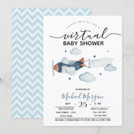 Vliegtuigwolken Zigzag Virtual Baby shower Kaart