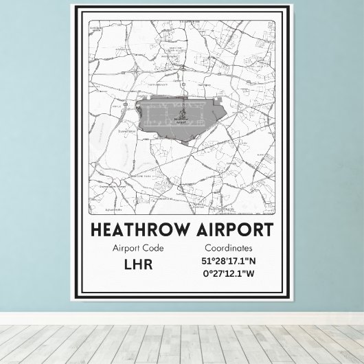 Vliegveld Heathrow Stadsplattegrond Canvas Afdruk (Insitu (Houten vloer))