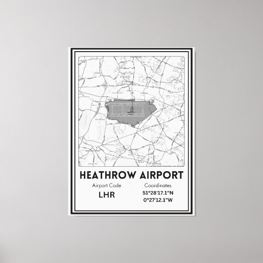 Vliegveld Heathrow Stadsplattegrond Canvas Afdruk (Voorkant)