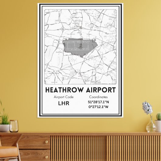Vliegveld Heathrow Stadsplattegrond Canvas Afdruk (Insitu (Woonkamer))