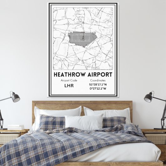 Vliegveld Heathrow Stadsplattegrond Canvas Afdruk (Insitu (Slaapkamer))