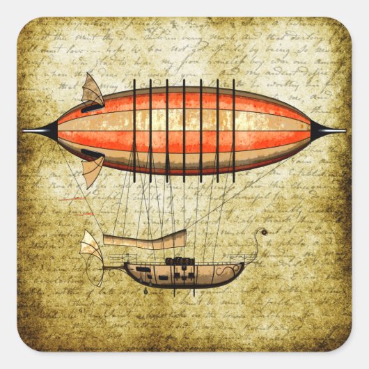 vliegveld Steampunk Vierkante Sticker (Voorkant)