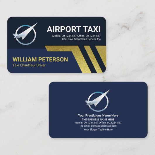 Vliegveld Taxi Gold Vliegtuig Runway Visitekaartje (Voorkant / Achterkant)