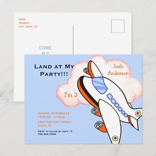 Vliegverbod in mijn geboortedag blauw uitnodiging briefkaart (Voorkant / Achterkant)