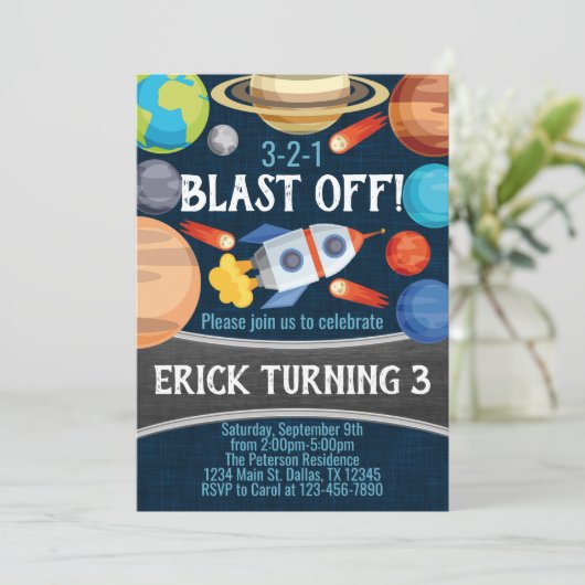 Vliegverbod op ruimtevaartplank - uitnodiging op z (Staand voorkant)