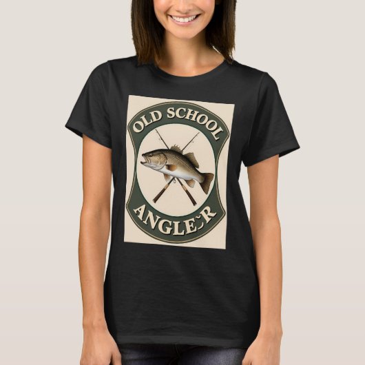 Vliegvishengel Visnet Retro Houtsnede T-shirt (Voorkant)