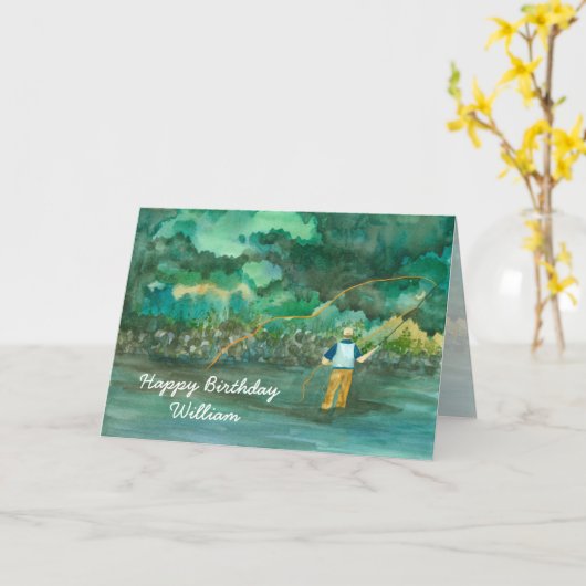 Vliegvissen Happy Birthday Custom Name Kaart (Gele Bloem)