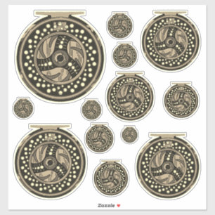 Vliegvissen haspel kunst visser visvrouw sticker