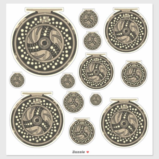 Vliegvissen haspel kunst visser visvrouw sticker (Vel)