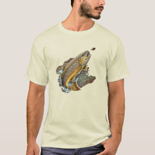 Vliegvissen op bruine forel t-shirt