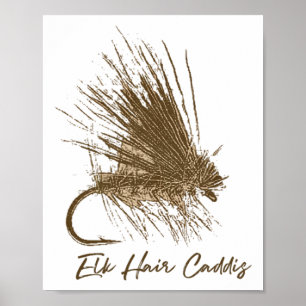 Vliegvissen Vintage Elk Hair Caddis Tekening Poster