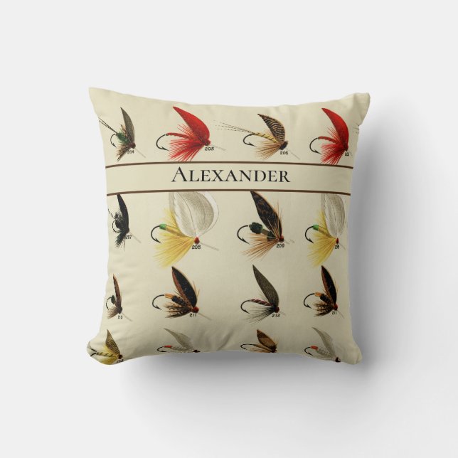 Vliegvissen Vliegt Rustieke Waterverf Mannelijk Kussen (Voorkant)