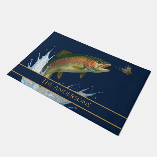 Vliegvissen waterverf forel vis marine blauw deurmat (Schuin)